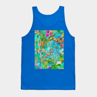 Cool tropical floral leaves botanical illustration, tropical plants,leaves and flowers, blue aqua leaves pattern Tank Top